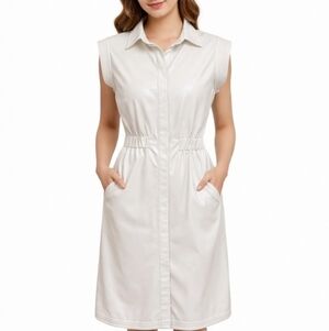 House Of Harlow 1960 Faux Leather Ivoiry Buttoned Midi Dress